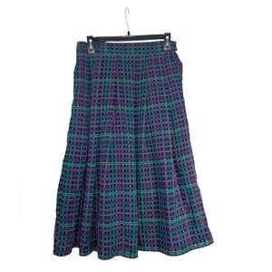 Vintage Koret Blue and Green Midi A-Line Skirt